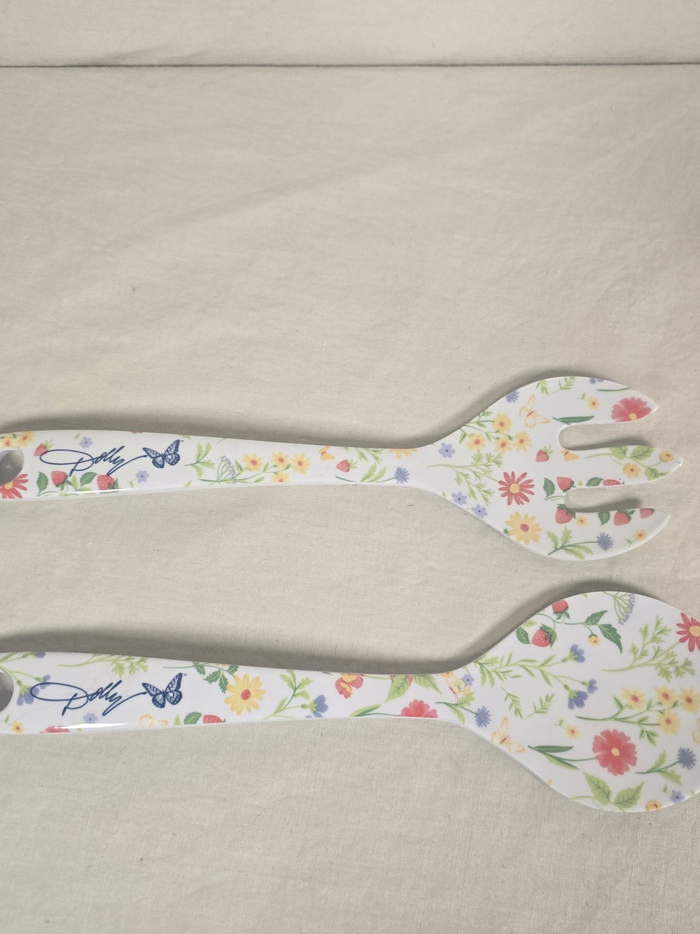 Dolly Parton Wildflowers Melamine Salad Serving Spoon Fork Set Floral Butterfly